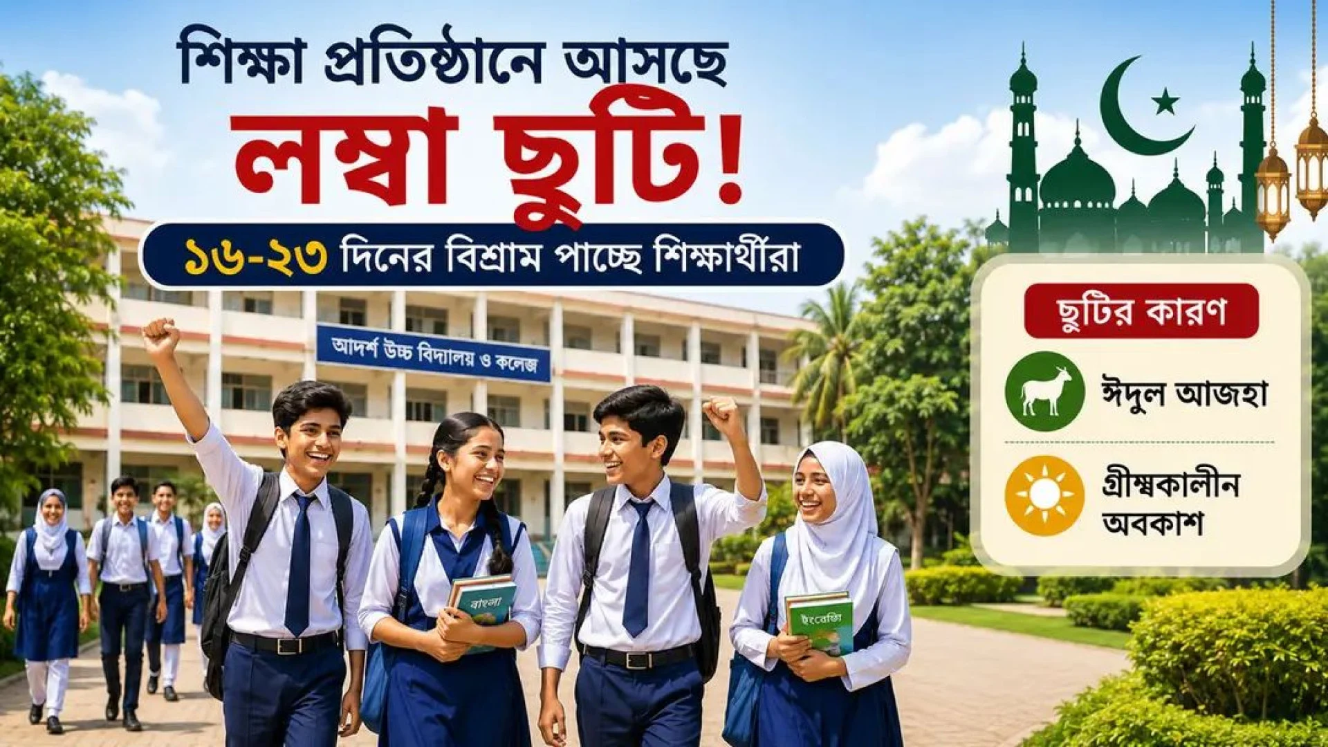 ঈদুল আজহা ও গ্রীষ্মকালীন অবকাশে শিক্ষাপ্রতিষ্ঠানে আসছে লম্বা ছুটি