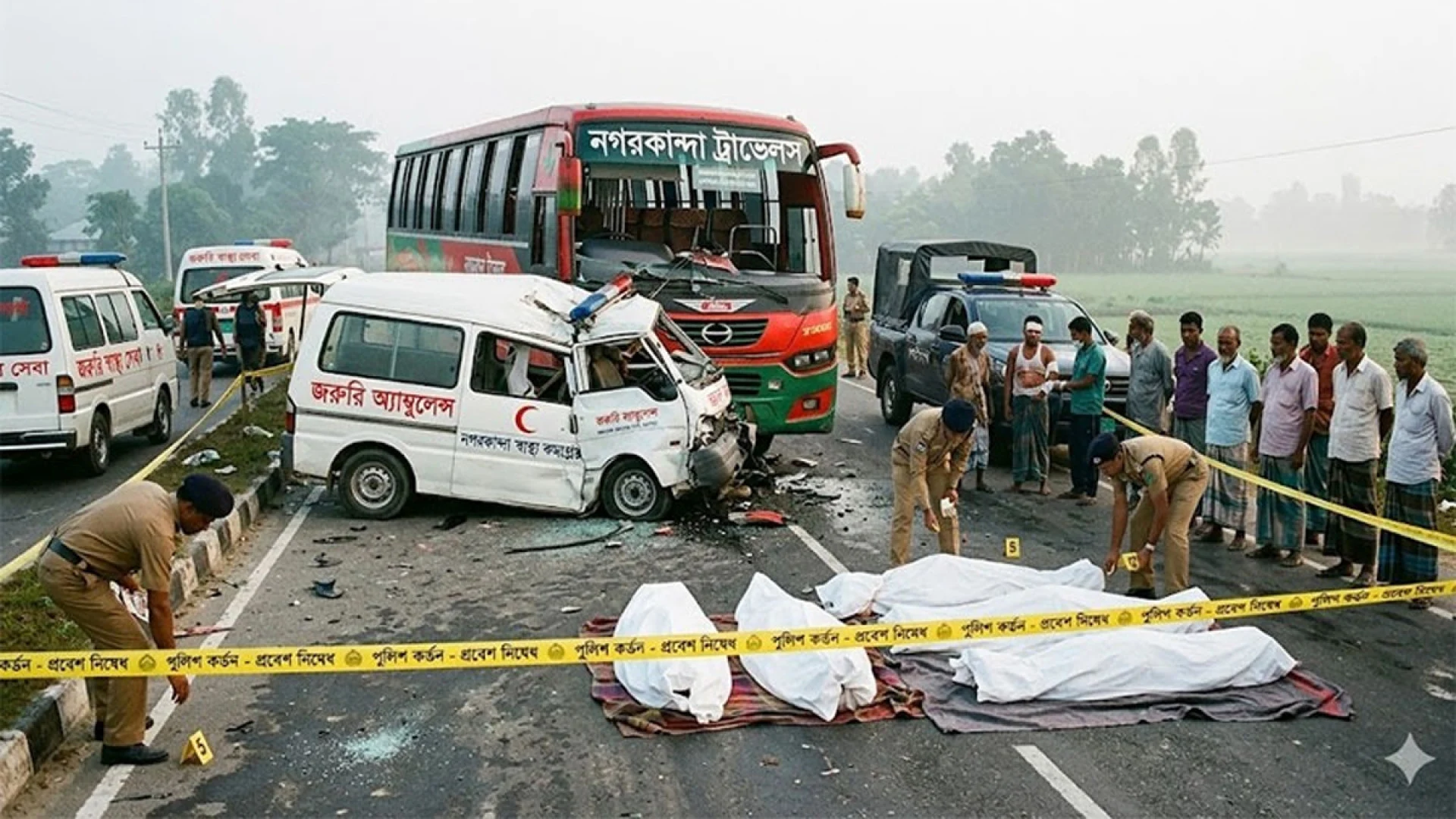 ফরিদপুরে বাস ও অ্যাম্বুলেন্সের মুখোমুখি সংঘর্ষে নিহত ৫