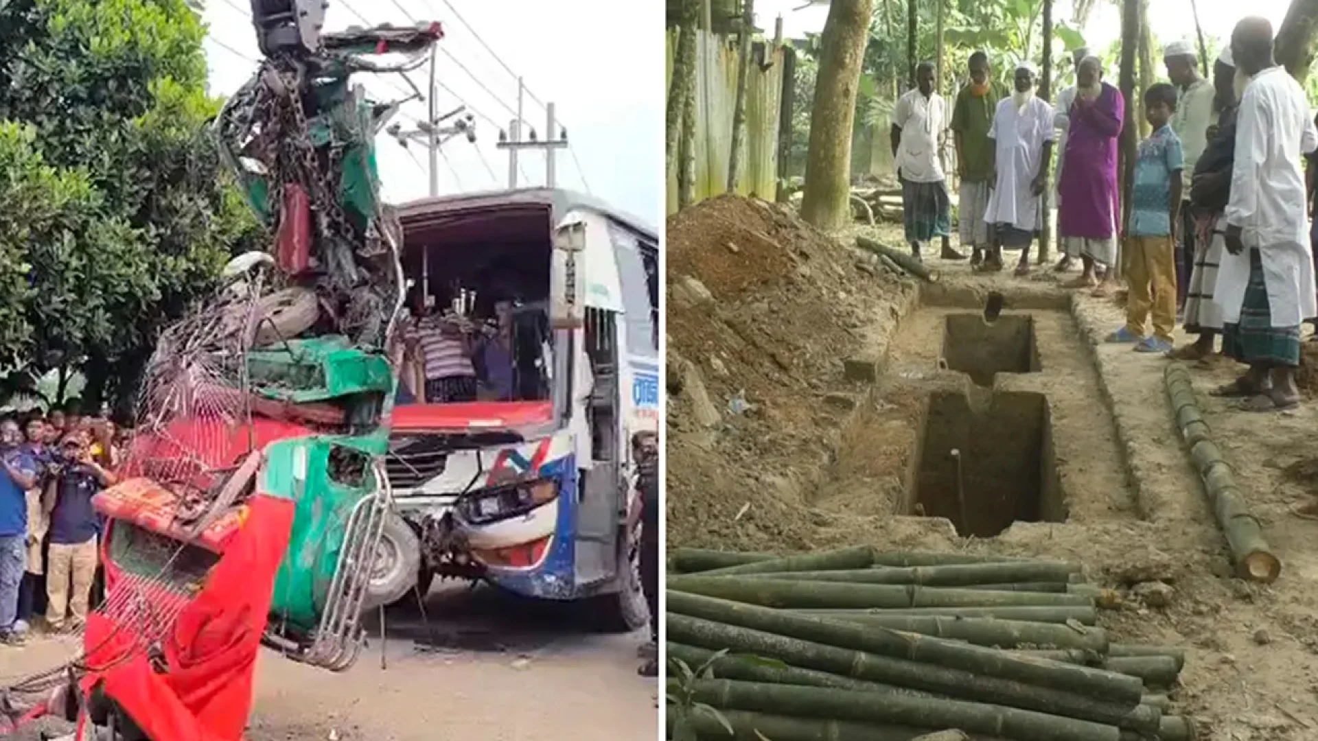 ময়মনসিংহে বাস-সিএনজি সংঘর্ষ: জামালপুরে একই পরিবারের চারজনসহ ৭ জনের দাফন