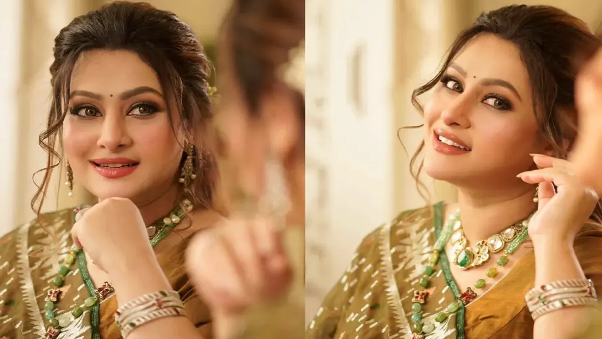 জামদানি-ফুলের সাজে পূর্ণিমা, মুগ্ধ ভক্তদের চোখ আটকে রইল ছবিতে